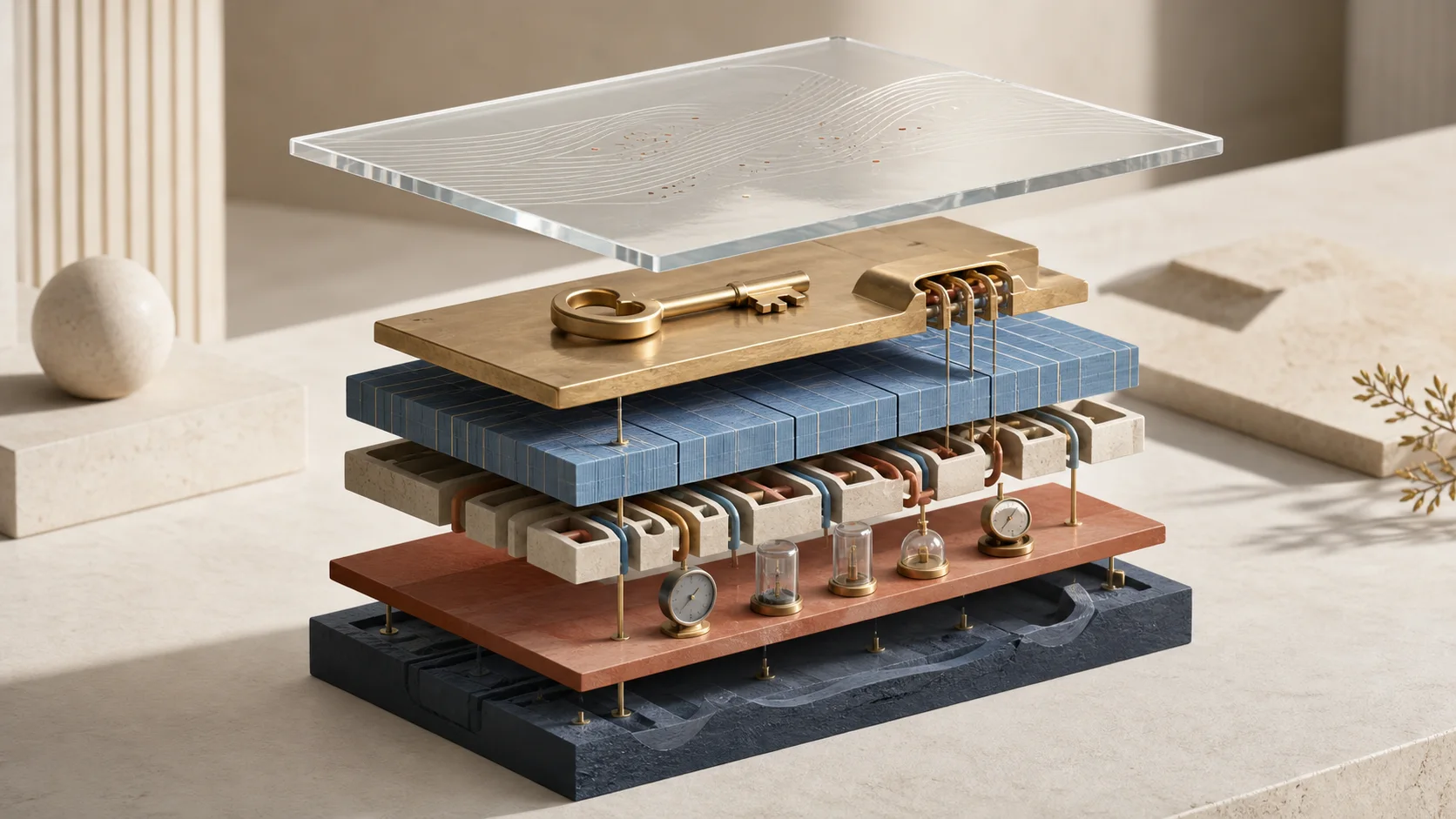 A transparent product surface supported by aligned layers for identity, data, permissions, monitoring and recovery